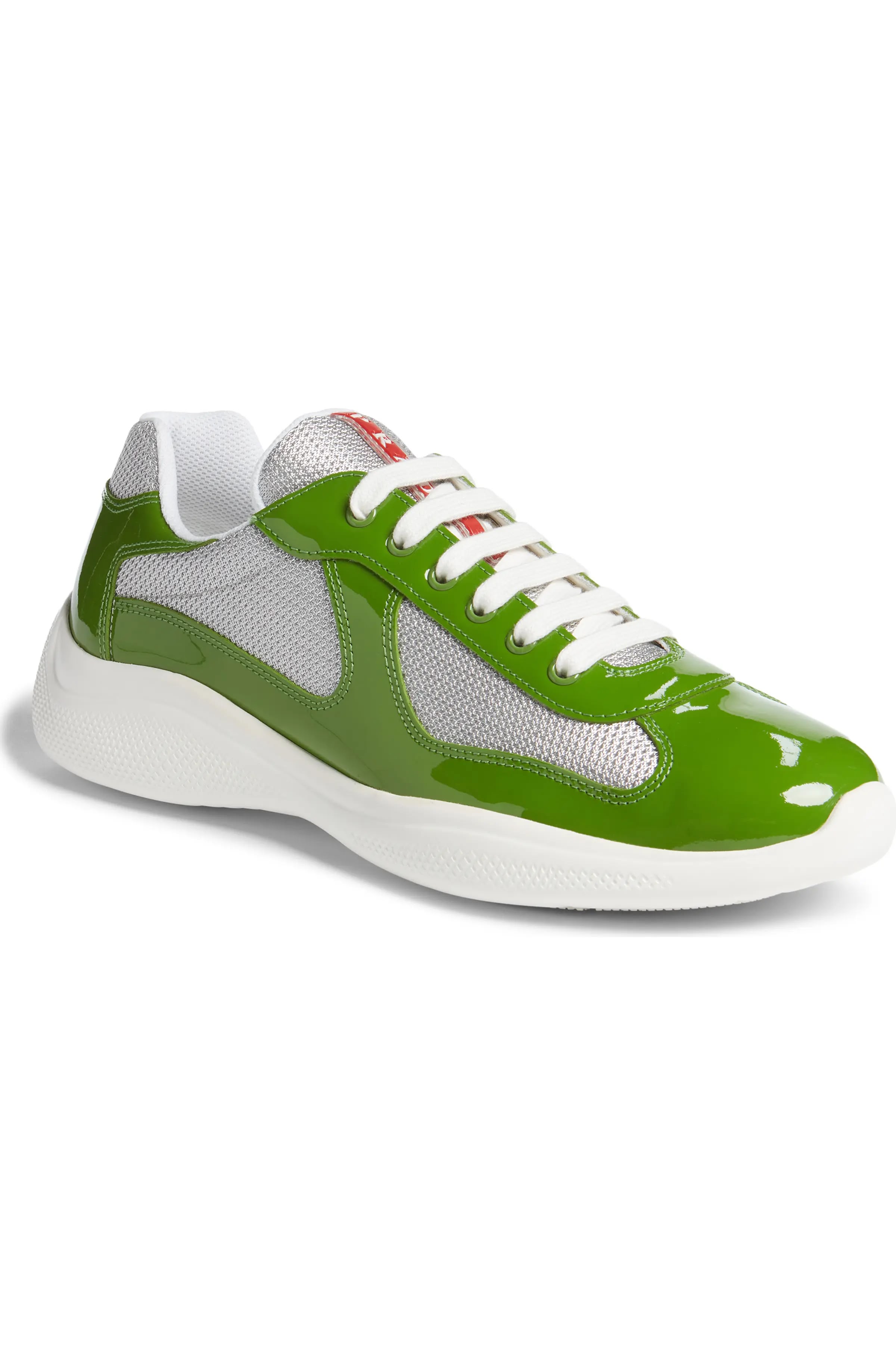 PRADA Gloss Panel Sneakers — Green/Silver