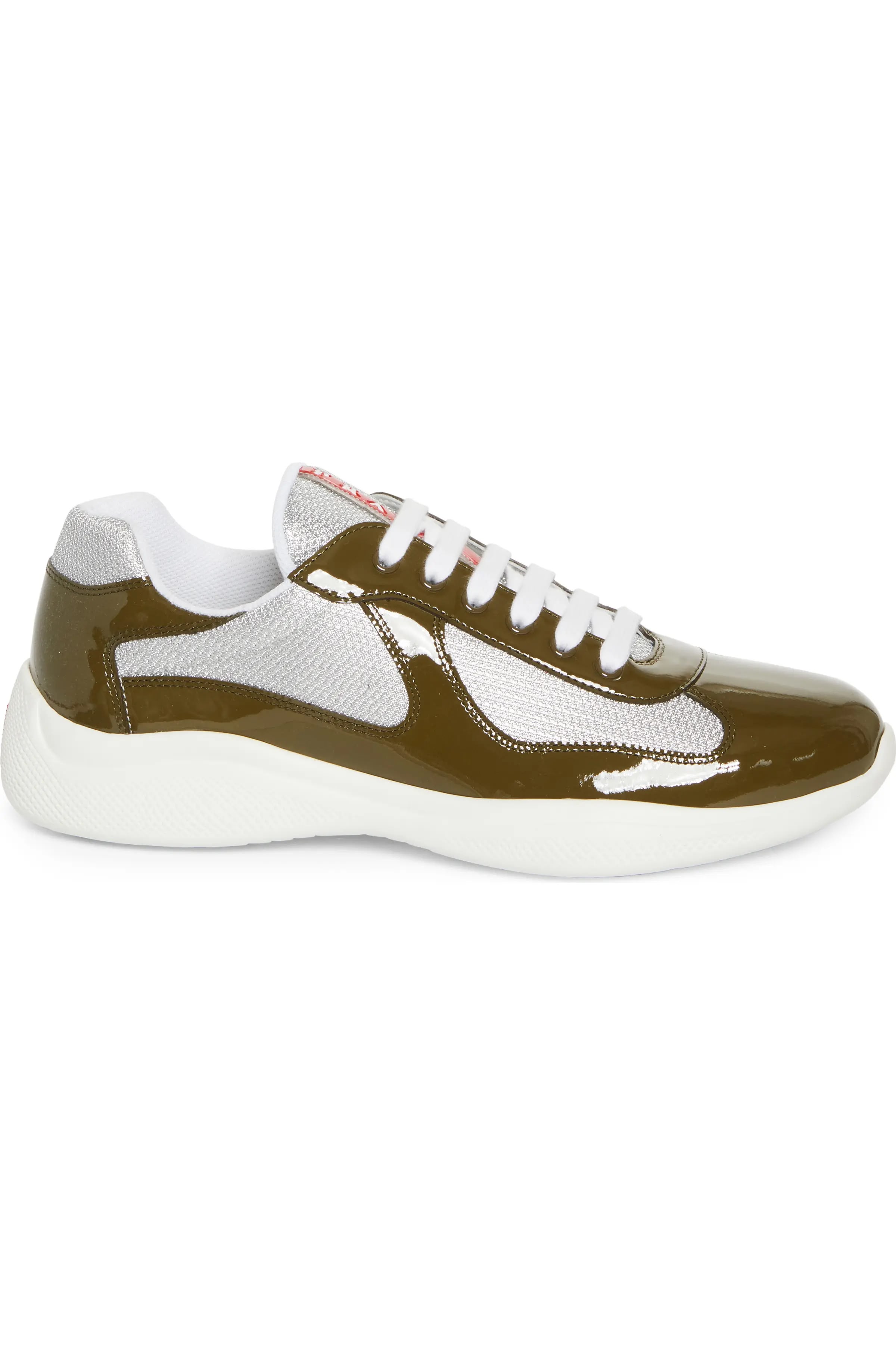 PRADA Gloss Panel Sneakers — Olive/Silver
