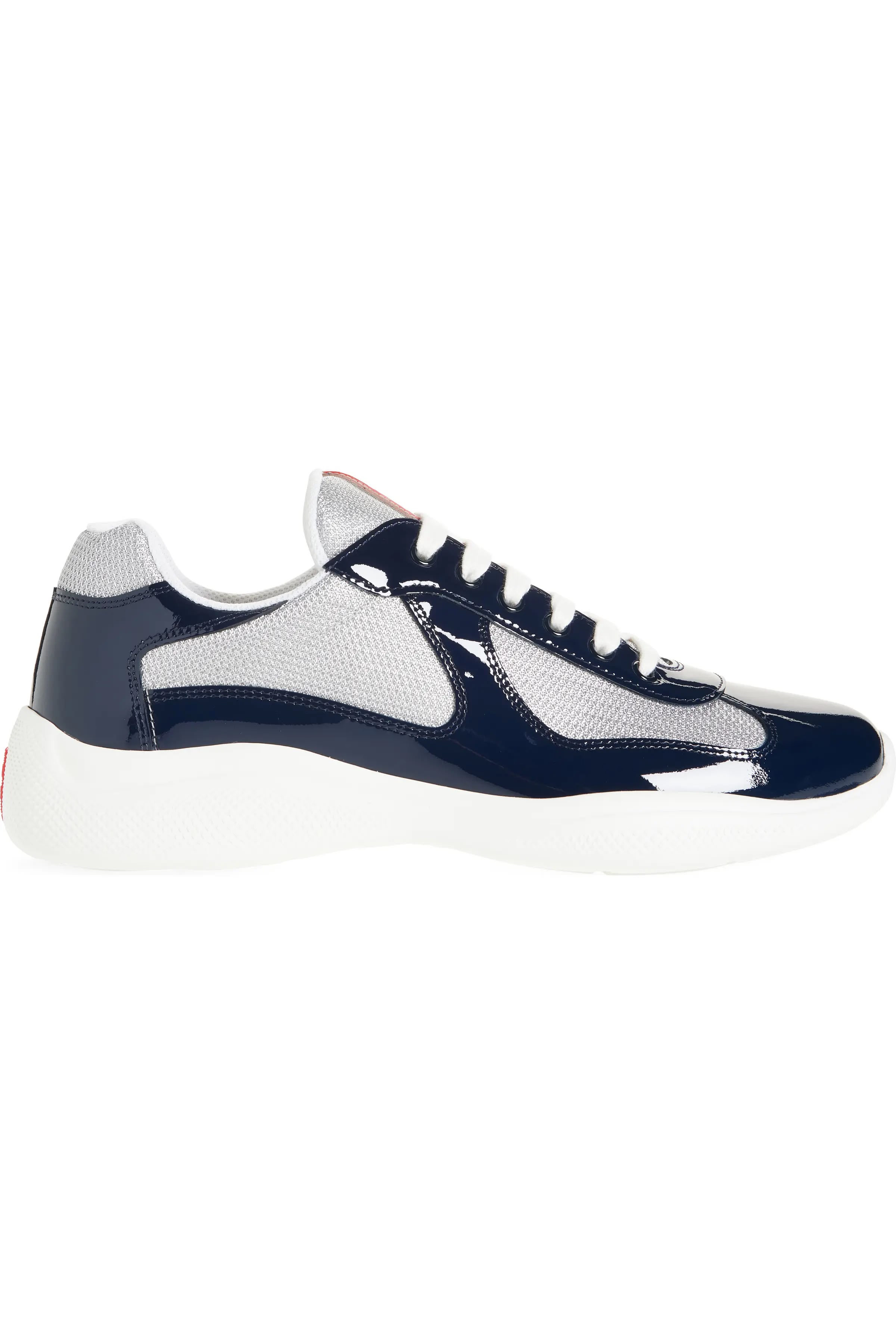 PRADA Gloss Panel Sneakers — Navy/Silver